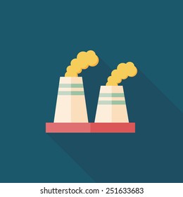 Environmental protection concept flat icon with long shadow,eps10; The factory do well on emission to not pollute the air and environment