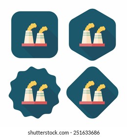 Environmental protection concept flat icon with long shadow,eps10; The factory do well on emission to not pollute the air and environment