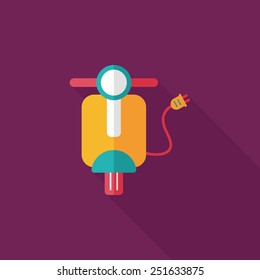 Environmental protection concept flat icon with long shadow,eps10; Reduce riding a motorcycle, reduce air pollution; Electric Motorcycles