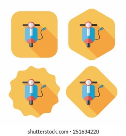 Environmental protection concept flat icon with long shadow,eps10; Reduce riding a motorcycle, reduce air pollution; Electric Motorcycles