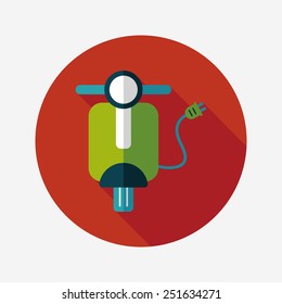 Environmental protection concept flat icon with long shadow,eps10; Reduce riding a motorcycle, reduce air pollution; Electric Motorcycles