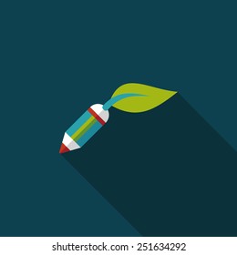 Environmental protection concept flat icon with long shadow,eps10; Decomposable pencil; Environmentally friendly materials pencil