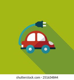 Environmental protection concept flat icon with long shadow,eps10; Reduce the use of gasoline, reduce air pollution; Electric Car