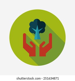 Environmental protection concept flat icon with long shadow,eps10; Protect our forests and ecological plant.