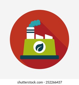 Environmental protection concept flat icon with long shadow,eps10; The factory do well on emission to not pollute the air and environment