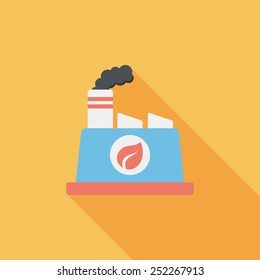 Environmental protection concept flat icon with long shadow,eps10; The factory do well on emission to not pollute the air and environment