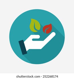 Environmental protection concept flat icon with long shadow,eps10; Sincerely protect our environment; saving energy to protect our home