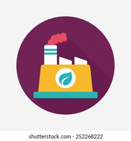 Environmental protection concept flat icon with long shadow,eps10; The factory do well on emission to not pollute the air and environment