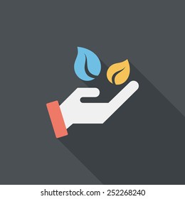 Environmental protection concept flat icon with long shadow,eps10; Sincerely protect our environment; saving energy to protect our home