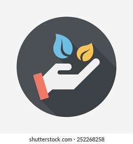 Environmental protection concept flat icon with long shadow,eps10; Sincerely protect our environment; saving energy to protect our home