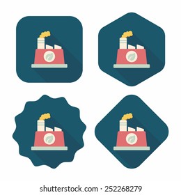 Environmental protection concept flat icon with long shadow,eps10; The factory do well on emission to not pollute the air and environment