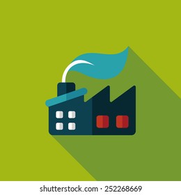 Environmental protection concept flat icon with long shadow,eps10; The factory do well on emission to not pollute the air and environment