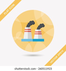 Environmental protection concept flat icon with long shadow,eps10; The factory do well on emission to not pollute the air and environment