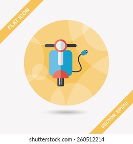 Environmental protection concept flat icon with long shadow,eps10; Reduce riding a motorcycle, reduce air pollution; Electric Motorcycles