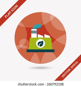 Environmental protection concept flat icon with long shadow,eps10; The factory do well on emission to not pollute the air and environment