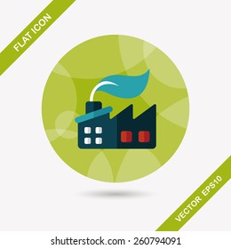 Environmental protection concept flat icon with long shadow,eps10; The factory do well on emission to not pollute the air and environment
