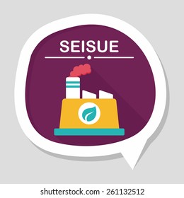 Environmental protection concept flat icon with long shadow,eps10; The factory do well on emission to not pollute the air and environment