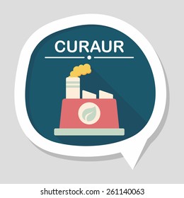 Environmental protection concept flat icon with long shadow,eps10; The factory do well on emission to not pollute the air and environment
