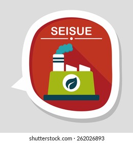 Environmental protection concept flat icon with long shadow,eps10; The factory do well on emission to not pollute the air and environment