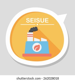 Environmental protection concept flat icon with long shadow,eps10; The factory do well on emission to not pollute the air and environment
