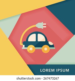Environmental protection concept flat icon with long shadow,eps10; Reduce the use of gasoline, reduce air pollution; Electric Car