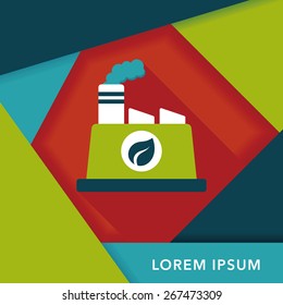 Environmental protection concept flat icon with long shadow,eps10; The factory do well on emission to not pollute the air and environment