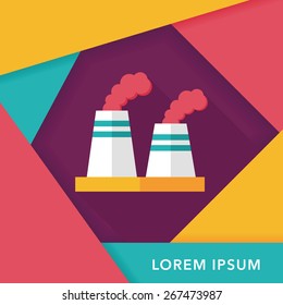 Environmental protection concept flat icon with long shadow,eps10; The factory do well on emission to not pollute the air and environment