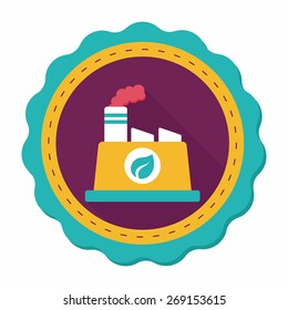 Environmental protection concept flat icon with long shadow,eps10; The factory do well on emission to not pollute the air and environment