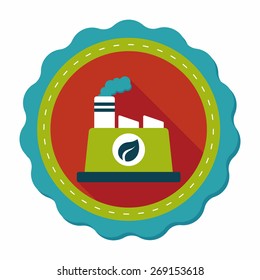 Environmental protection concept flat icon with long shadow,eps10; The factory do well on emission to not pollute the air and environment