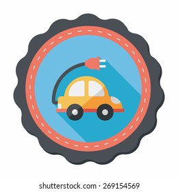 Environmental protection concept flat icon with long shadow,eps10; Reduce the use of gasoline, reduce air pollution; Electric Car