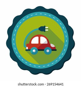 Environmental protection concept flat icon with long shadow,eps10; Reduce the use of gasoline, reduce air pollution; Electric Car