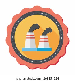 Environmental protection concept flat icon with long shadow,eps10; The factory do well on emission to not pollute the air and environment