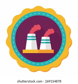Environmental protection concept flat icon with long shadow,eps10; The factory do well on emission to not pollute the air and environment