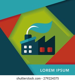 Environmental protection concept flat icon with long shadow,eps10; The factory do well on emission to not pollute the air and environment
