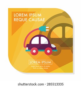 Environmental protection concept flat icon with long shadow,eps10; Reduce the use of gasoline, reduce air pollution; Electric Car