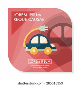 Environmental protection concept flat icon with long shadow,eps10; Reduce the use of gasoline, reduce air pollution; Electric Car