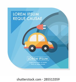 Environmental protection concept flat icon with long shadow,eps10; Reduce the use of gasoline, reduce air pollution; Electric Car