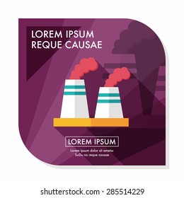 Environmental protection concept flat icon with long shadow,eps10; The factory do well on emission to not pollute the air and environment