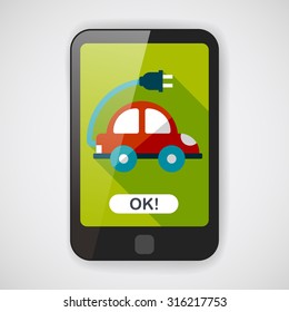 Environmental protection concept flat icon with long shadow,eps10; Reduce the use of gasoline, reduce air pollution; Electric Car