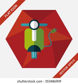 Environmental protection concept flat icon with long shadow,eps10; Reduce riding a motorcycle, reduce air pollution; Electric Motorcycles