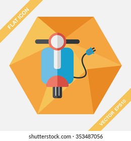 Environmental protection concept flat icon with long shadow,eps10; Reduce riding a motorcycle, reduce air pollution; Electric Motorcycles