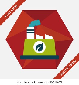 Environmental protection concept flat icon with long shadow,eps10; The factory do well on emission to not pollute the air and environment