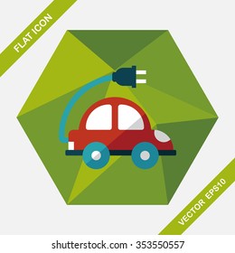 Environmental protection concept flat icon with long shadow,eps10; Reduce the use of gasoline, reduce air pollution; Electric Car
