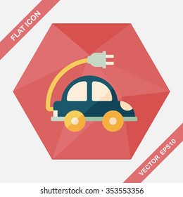 Environmental protection concept flat icon with long shadow,eps10; Reduce the use of gasoline, reduce air pollution; Electric Car