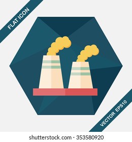 Environmental protection concept flat icon with long shadow,eps10; The factory do well on emission to not pollute the air and environment