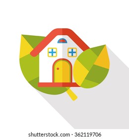 Environmental protection concept flat icon; green house