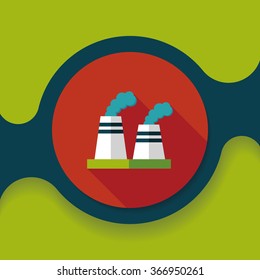 Environmental protection concept flat icon with long shadow,eps10; The factory do well on emission to not pollute the air and environment