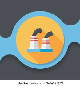 Environmental protection concept flat icon with long shadow,eps10; The factory do well on emission to not pollute the air and environment