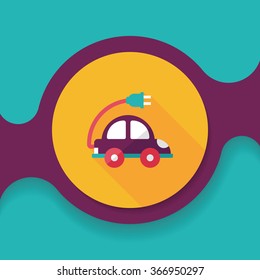 Environmental protection concept flat icon with long shadow,eps10; Reduce the use of gasoline, reduce air pollution; Electric Car