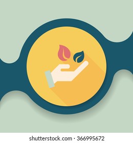 Environmental protection concept flat icon with long shadow,eps10; Sincerely protect our environment; saving energy to protect our home